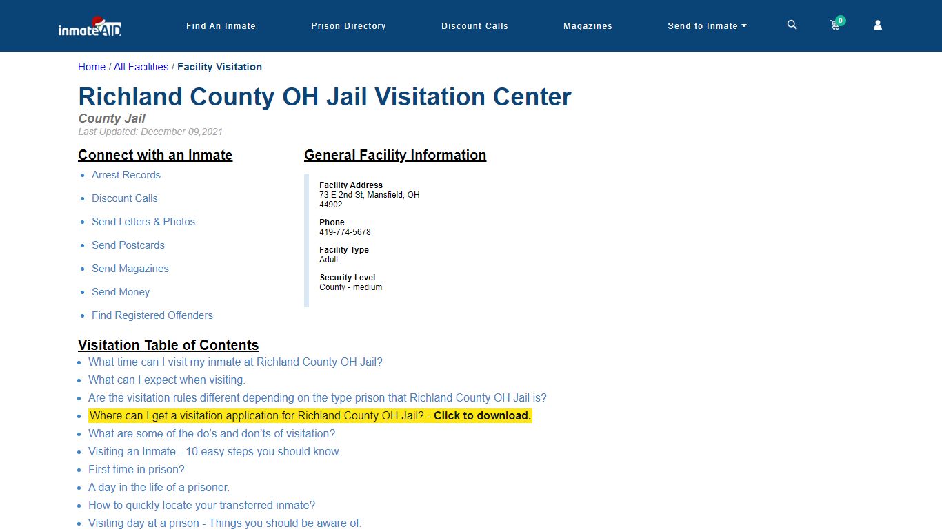 Richland County OH Jail | Visitation, dress code & visiting hours