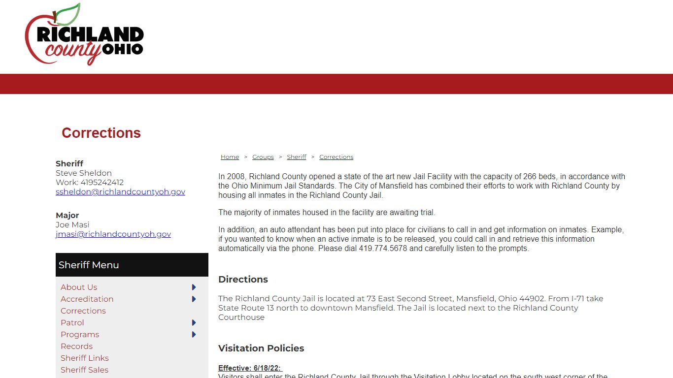 Richland County Ohio - Corrections - EvoGov Demo Website